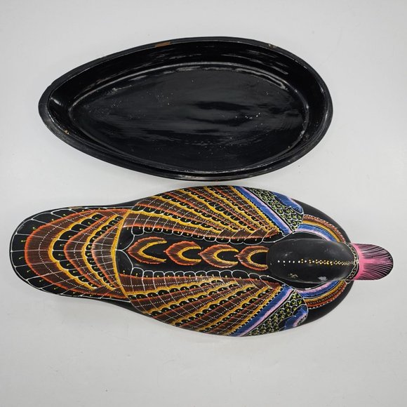 Vintage Hand Painted Lacquerware Duck Trinket Box Folk Art Large 14" - Picture 9 of 13